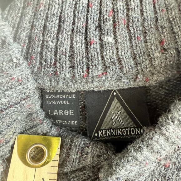 Vtg 80s Sweater Wool Blend Henley Pullover Gray Abstract Grandpacore Academia L - Picture 4 of 7